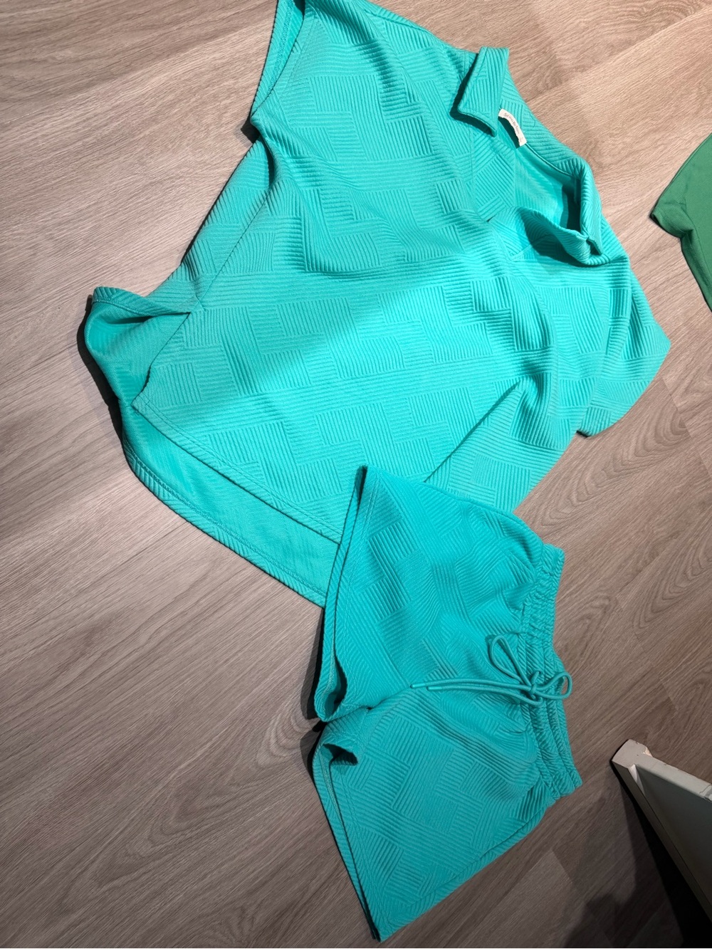 Women’s Teal Textured Knit Drawstring Shorts
